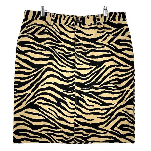 Lauren Ralph Lauren Tan Brown Zebra Print Skirt Pickets Sz 14 Mob Wife Animal - Picture 1 of 16